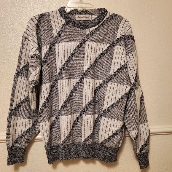 Rare Vintage Michael Gerard Geometric Pattern Knit Sweater 90s Gray Size M - Picture 1 of 10